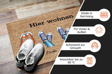 Hier Wohnen: Personalisierte Fußmatte Familie -